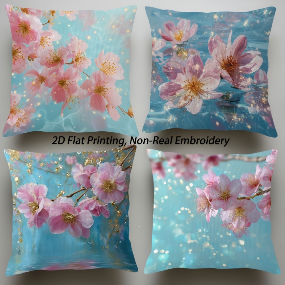 4pcs peach   floral throw pillow covers - contemporary  , non-real embroidery, machine washable, zippered, double-sided print for living room, bed, office, car, sofa decor - no inserts, polyester 100., bedroom decor | contemporary style | zippered pillowcase, decorative pillows Product details 1