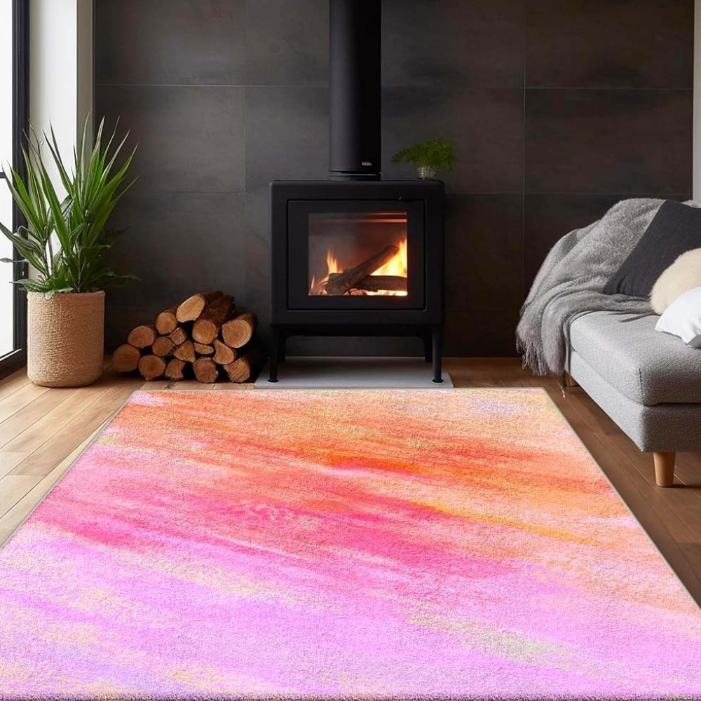   deer 850gsm baršunasta podloga - ultra-mekan, debela i plišasta poliesterska podloga, živopisna apstraktna   u rozi, naranžasti, žuti i  , periva u perilici, više   za dnevnu sobu, spavaću sobu, ulaz, podna podloga | podloga s apstraktnim uzorkom | podloga   se može   u perilici, tepisi za dnevnu sobu