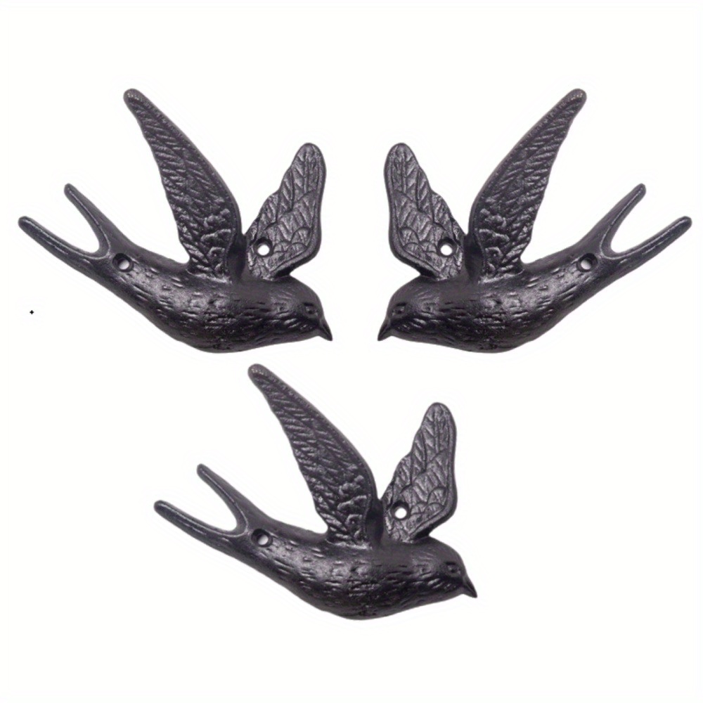 TEMU 3pcs Vintage Country Style 3d Cast Iron Swallow Wall Hooks - Heavy Duty, Rustic Decorative Hangers For Coats, Hats, Keys, Bags - Indoor/outdoor