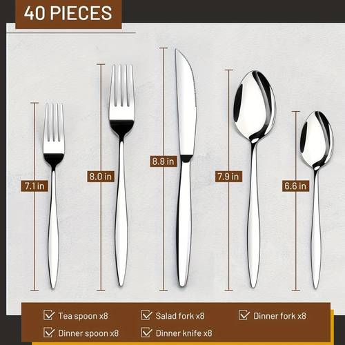 silverware set 40 pieces flatware set for 8 anti rust stainless steel cutlery set including and knife dishwasher safe silver
