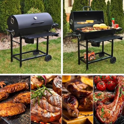portable outdoor charcoal grill and smoking grill with heat insulation frame support lid thermometer with wheels suitable for picnics garden camping travel barbecues suitable for family and camping activities