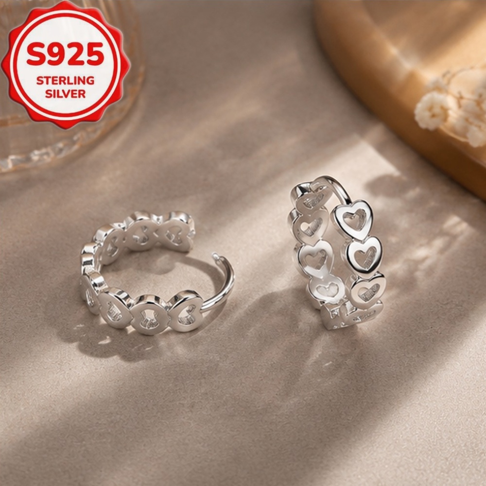 2pcs S925 Silver Hollow Heart Ear Cuffs — Romantic Gift