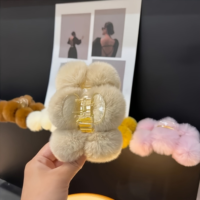 2-Pack Large Plush Rabbit Ear Hair Clips, Cute Design