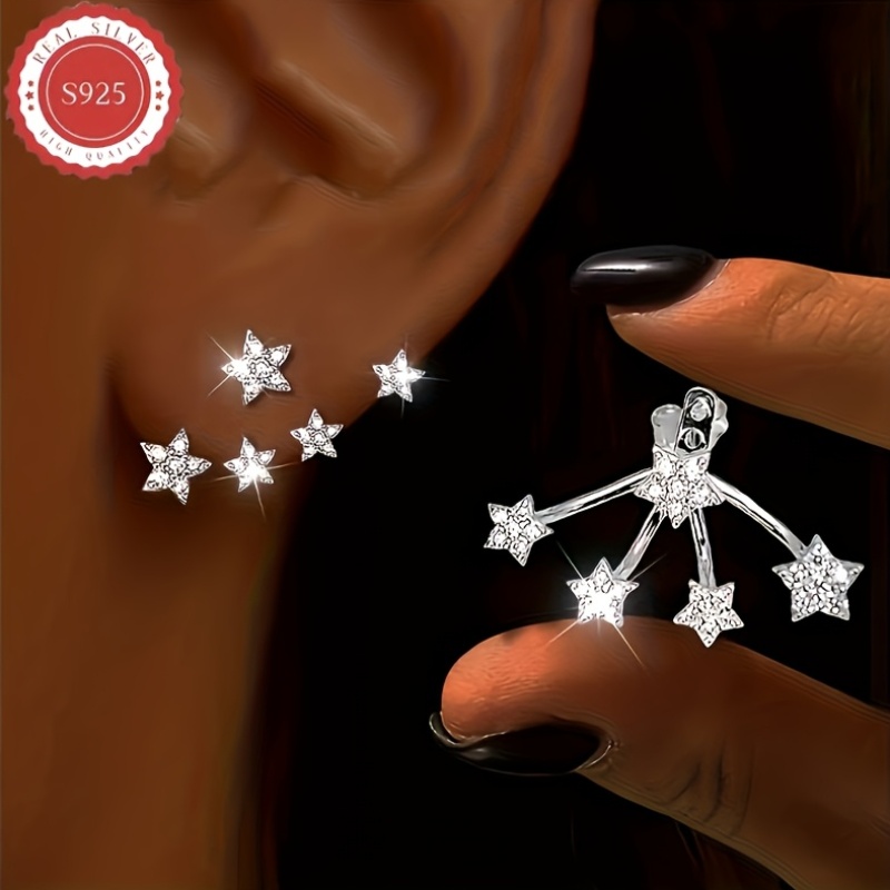 5-Stone Sparkly Star Flower Stud Earrings — Unisex