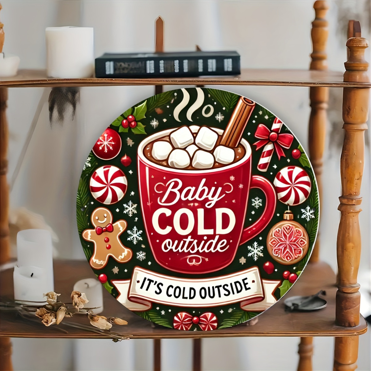 1pc 8x8 inch 20x20cm round tin sign metal sign gingerbread baby its cold outside christmas coffee mug christmas sign gingerbread sign gingerbread decoration for   bar decoration unique gift idea details 9