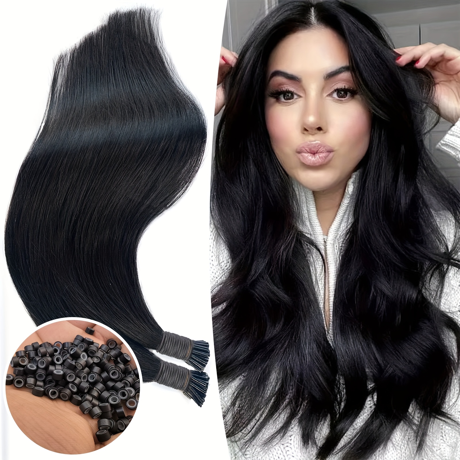 Image of Tip Hair Extensions Human Hair Black Hair Extensions Real Human Hair Medium Length Human Hair Extensions Straight 100g 100s
