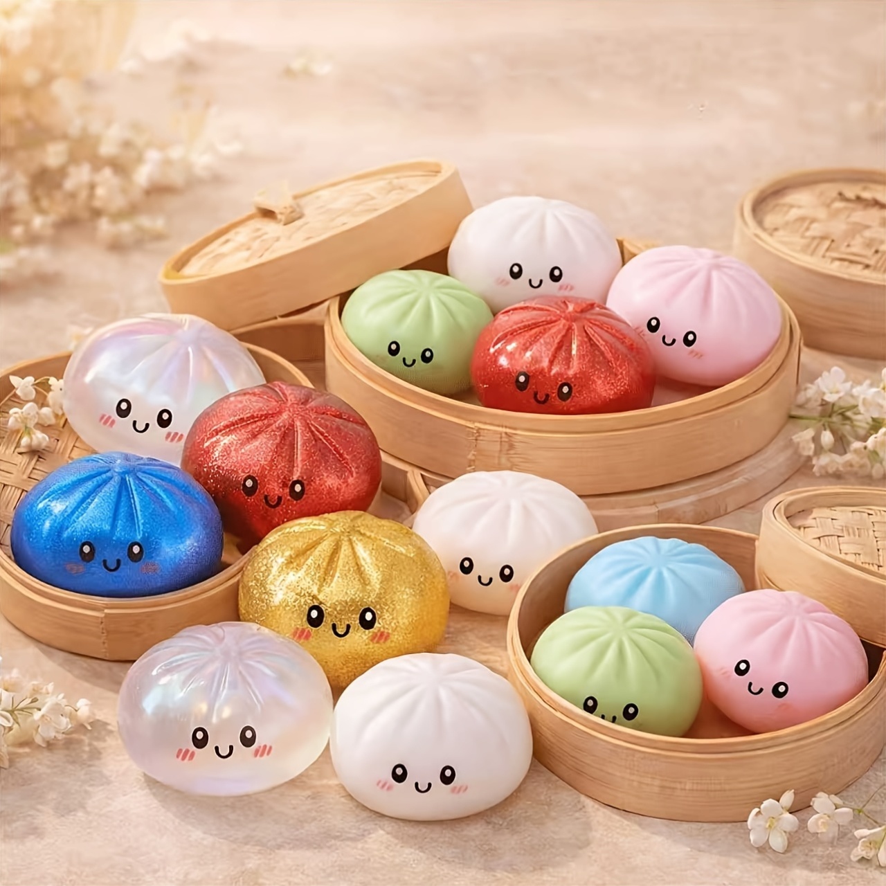   fei soft buns steamer trays desk toys 2026 new bun squeeze stress relief ball soft squeezable stress reducing dough   halloween thanksgiving or christmas gifts item party favor random color