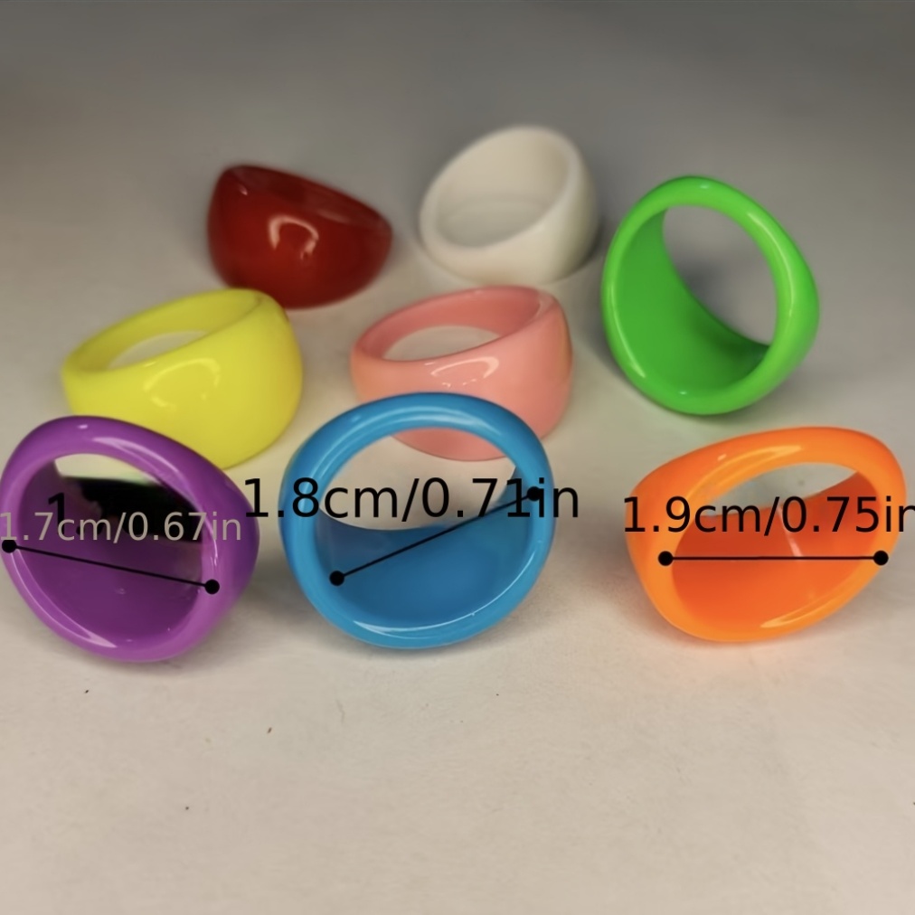 8pc Mixed Color Resin Ring Set for Women, Stackable