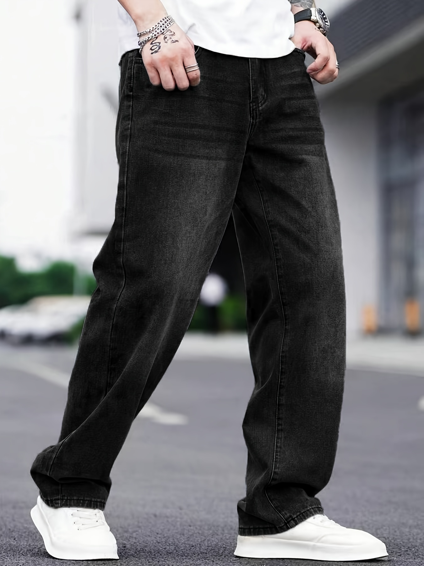 mens black wide leg loose casual jeans | Temu South Africa