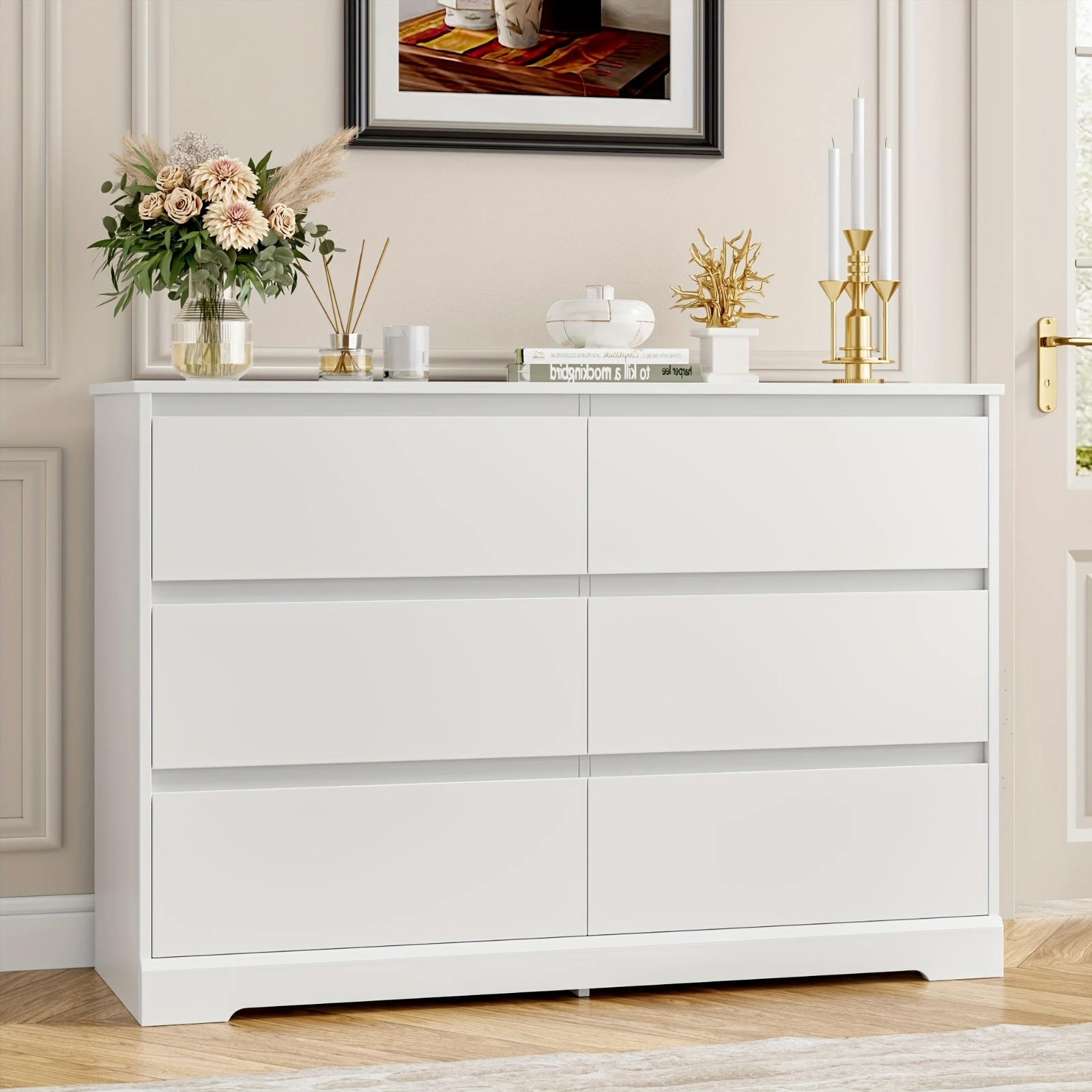 изображение предмета комод с 6 ящиками, современная мебель для спальни, для спальни, гостиной, прихожей, детской, 120x40x82 см, доставка в 2 упаковках