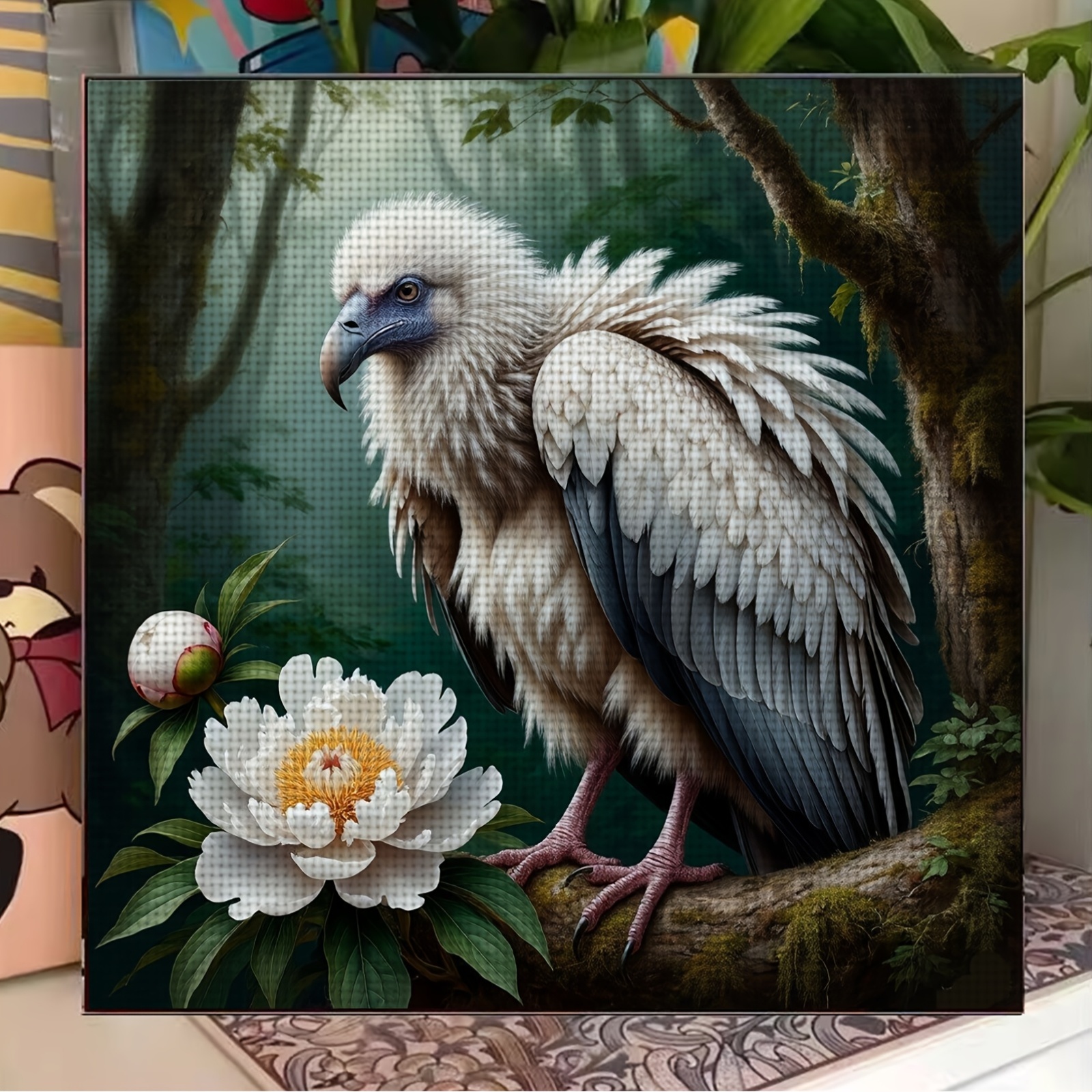 11CT/14CT Printed Cross-Stitch Kit, White Eagle on a Flowering Branch