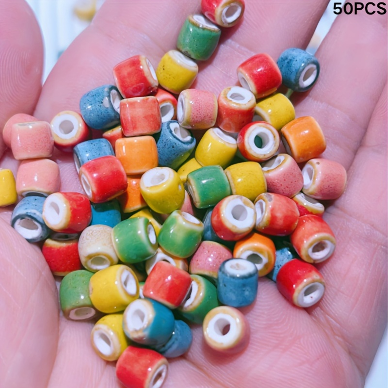 50pcs Colorful Mixed Cylindrical Ceramic Beads for Crafts