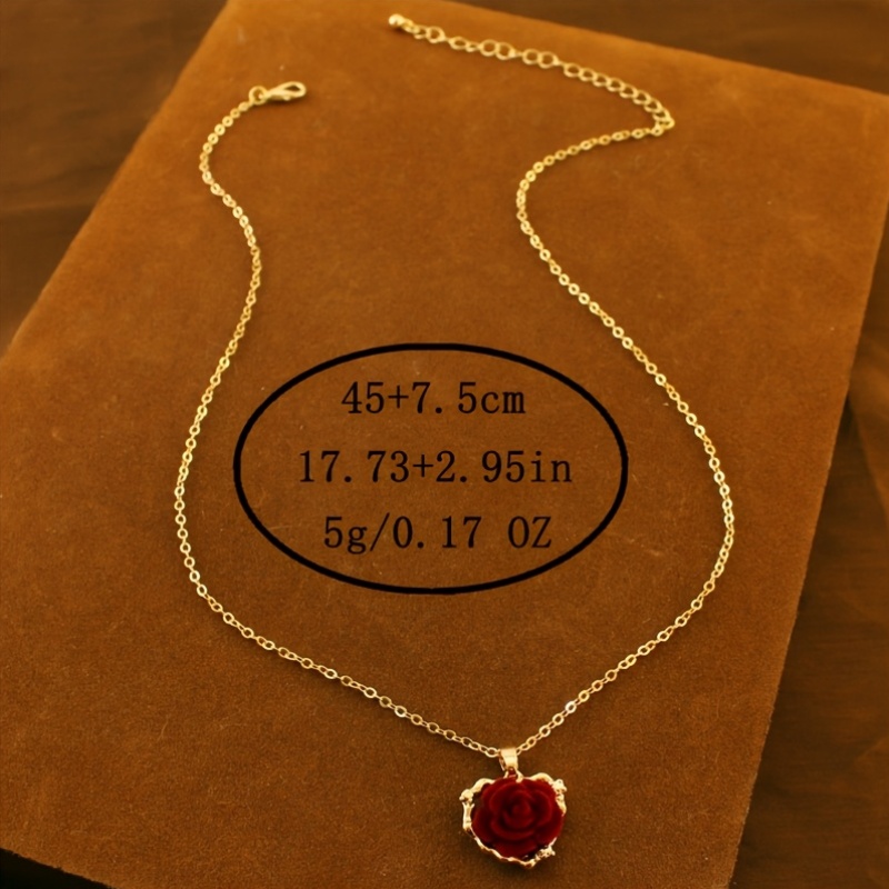 Women's Casual Red Rose Heart Pendant Necklace, Gift Idea