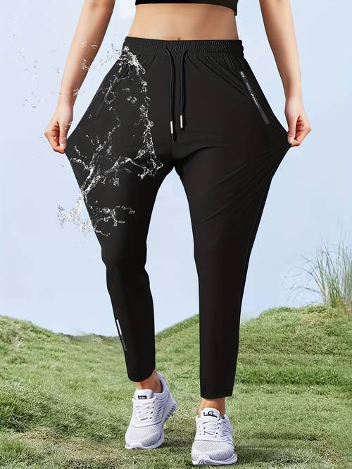 womens high straight leg ice fiber pants casual solid color long length with drawstring waist zipper pocket quick dry for