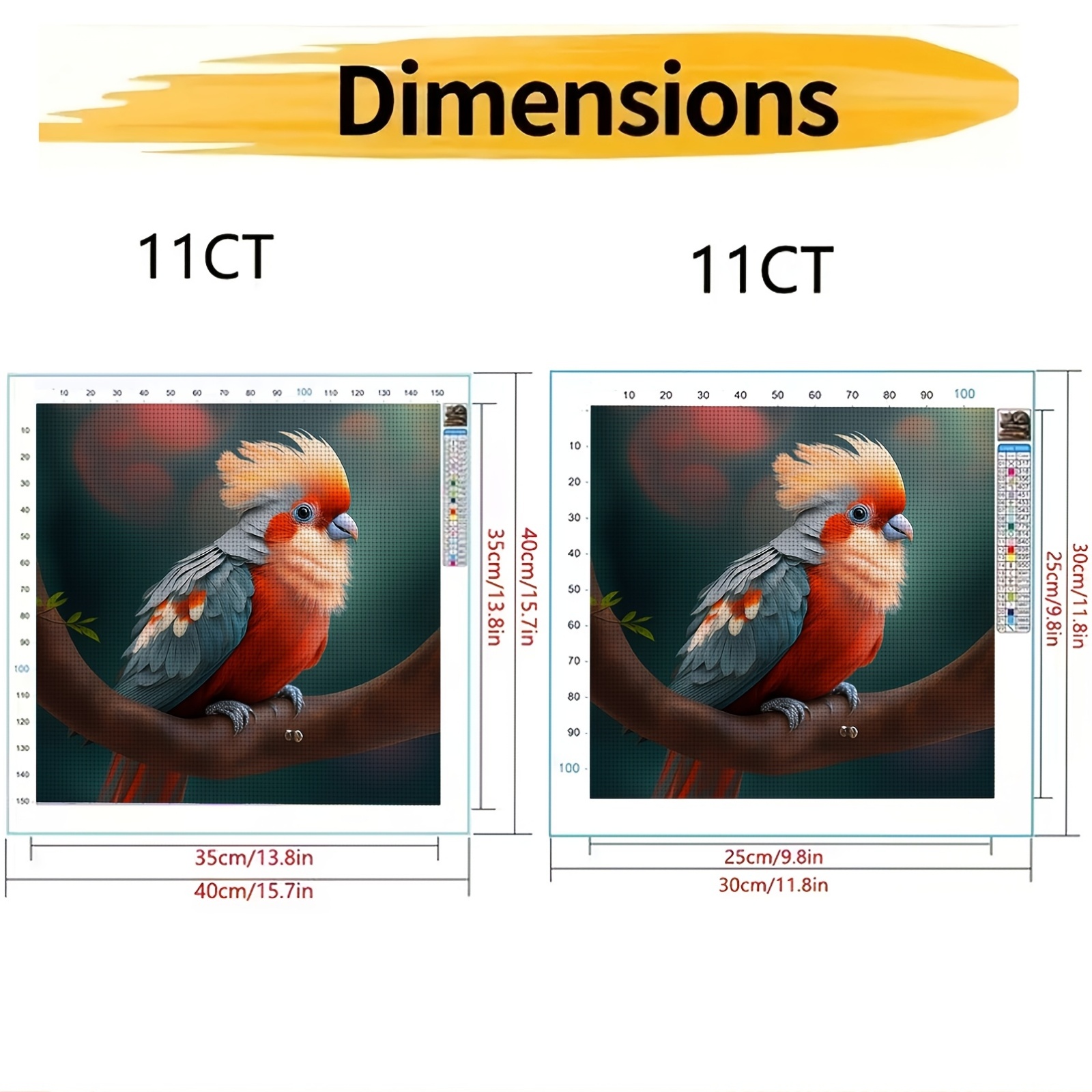 11CT Printed Cross-Stitch Kit, Colorful Parrot on a Branch