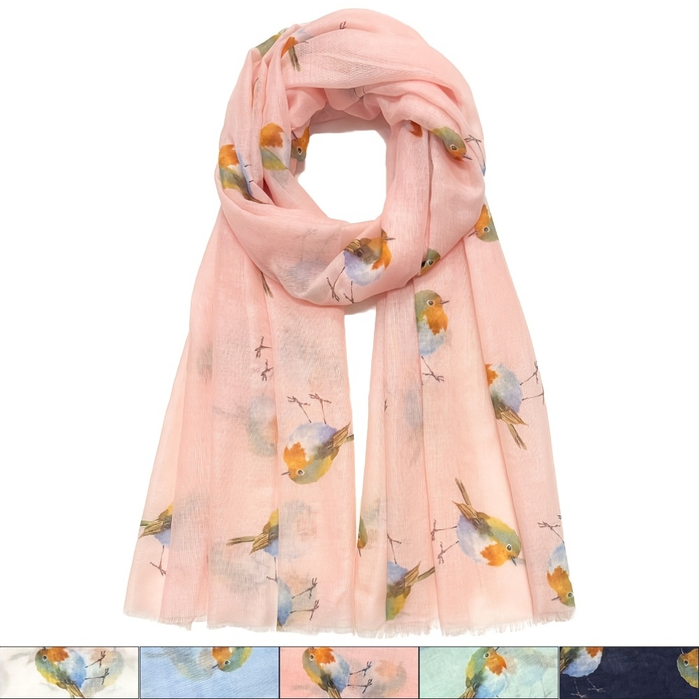 item picture small bird print scarf womens elegant lightweight tassel shawl fashion headscarf