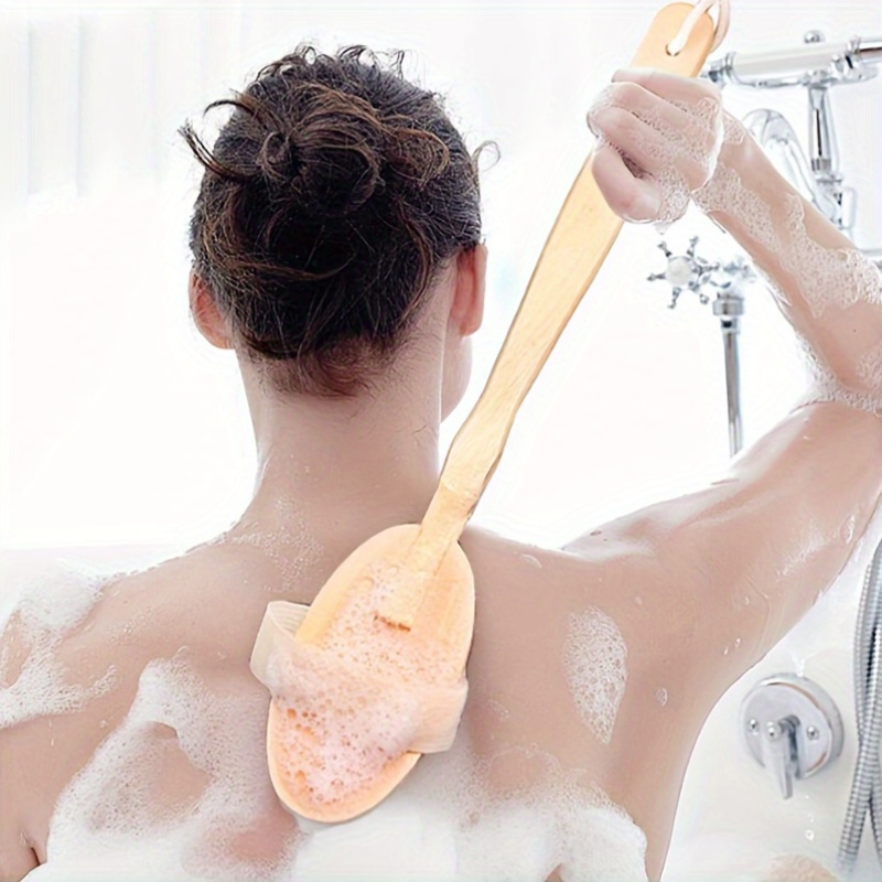 1pc long handle shower brush with dual use soft bristles back massager body scrub brush ergonomic grip for shower   detachable head for   no battery needed wet dry use ideal for   spa bath accessory dry brushing   sturdy loop skincare routine Product details 1