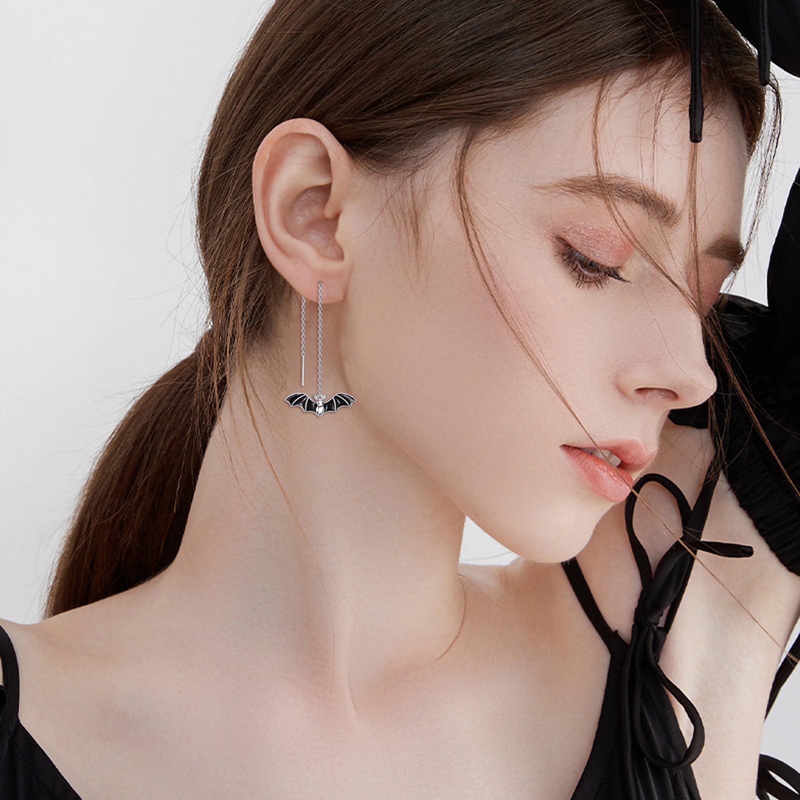 Halloween Bat Threader Earrings in 925 Sterling Silver
