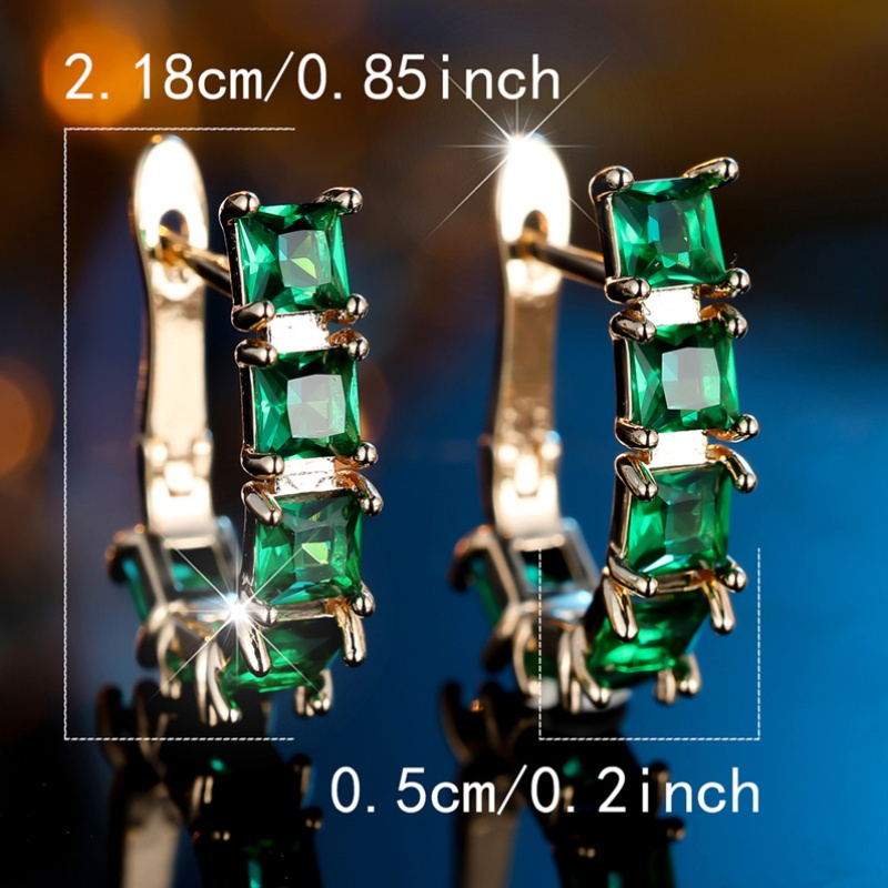 Green Zirconia U Earrings Golden Plated Wedding Accessory