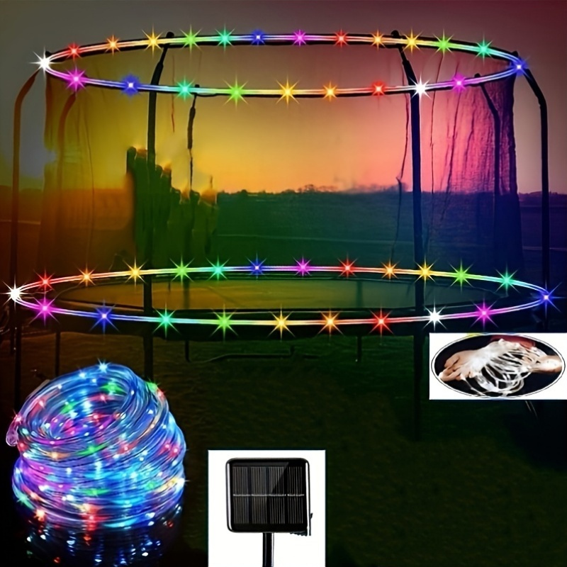 solar powered multicolor led trampoline lights without batteries featuring 8   and vibrant colors   with a plastic cover suitable for 8 to 16   trampolines