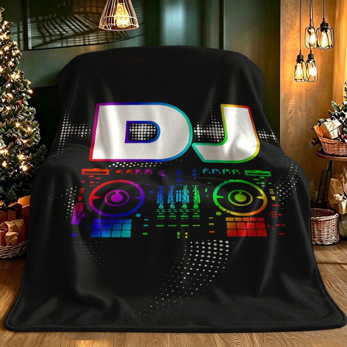 1개   그라데이션 DJ 레터링, DJ 믹서 그래픽, 반투명 도트 액센트, 검은색 배경 22개 따뜻한 플란넬 담요, 소파, 침대, 사무실, 여행 및 캠핑용 부드러운 휴대용 다용도 커버, 아늑한 가정 필수품