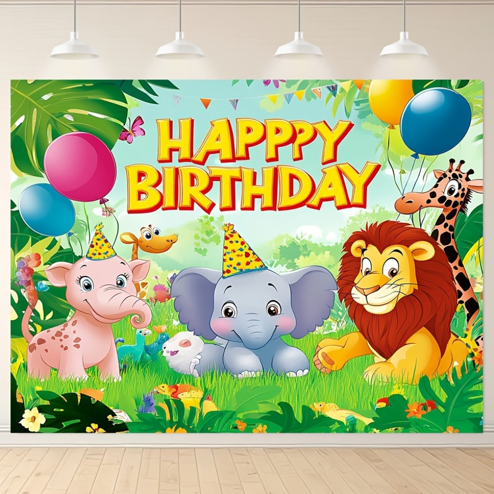 1pc   animal happy birthday backdrop 100 polyester durable festive wall decor universal   decoration photo booth banner no electricity needed