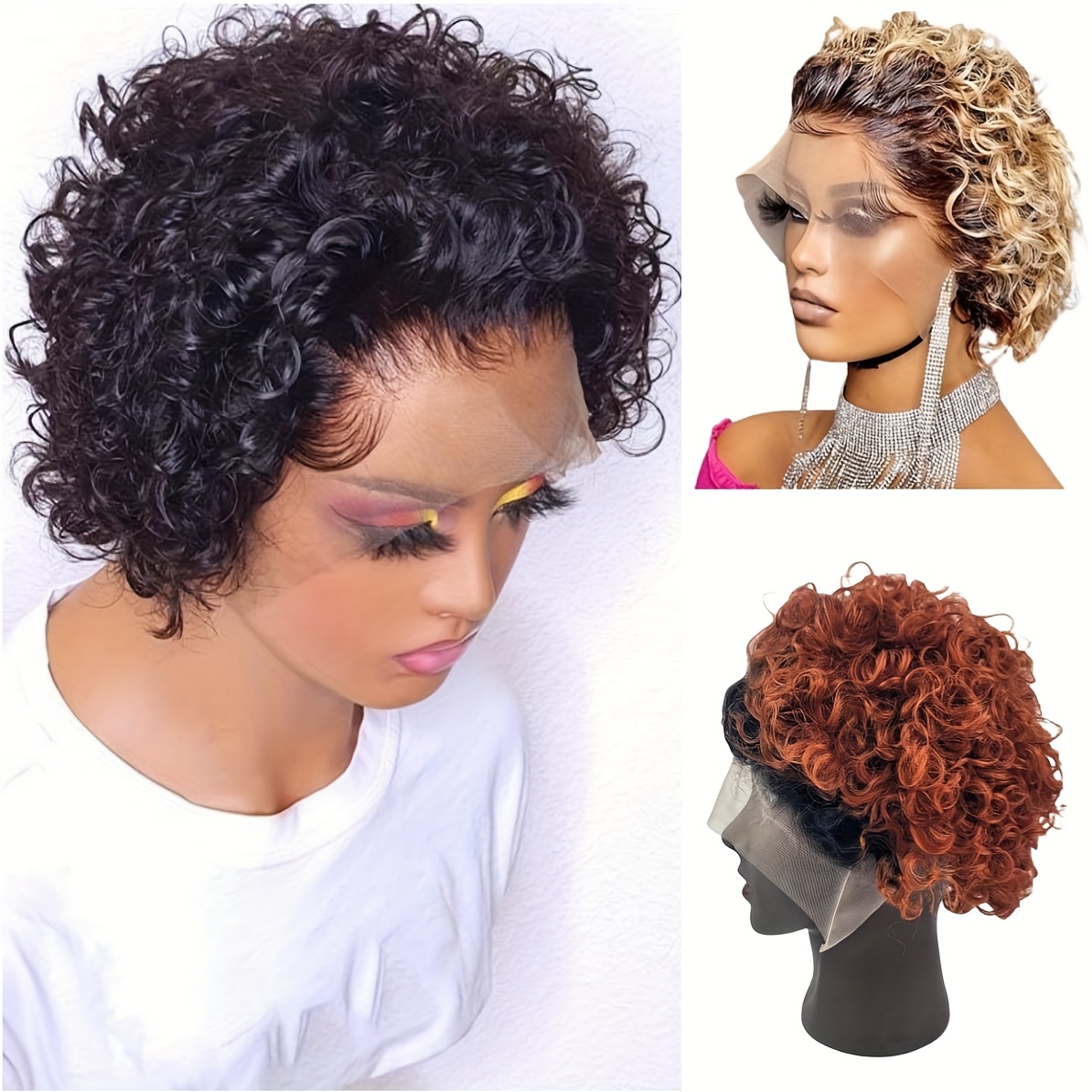 Perruque 100% Cheveux Humains Noirs Bouclés - Dentelle 13x1, 6 Pouces, Bonnet Moyen