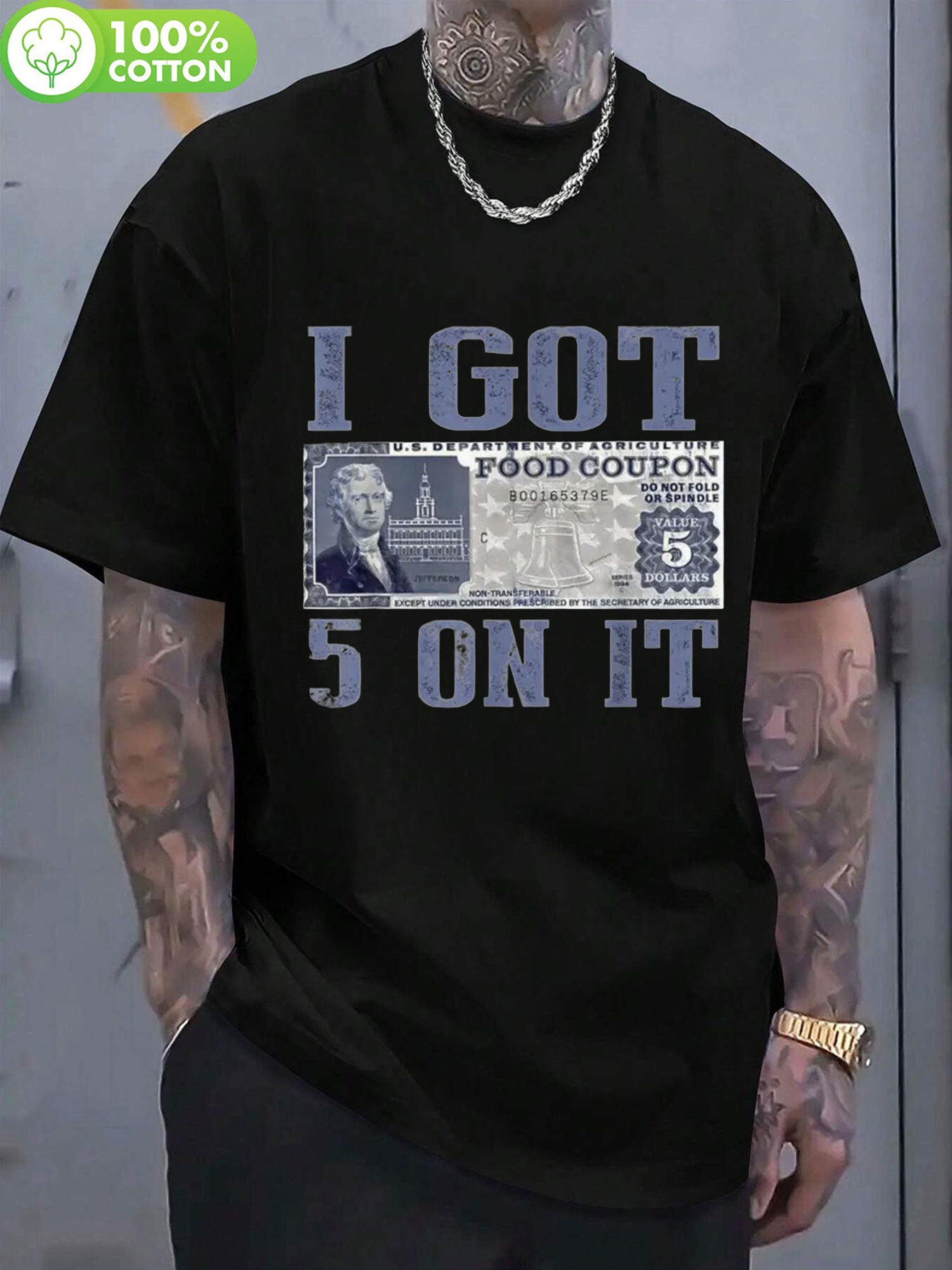 mens black cotton t shirt got food coupon Temu Mauritius