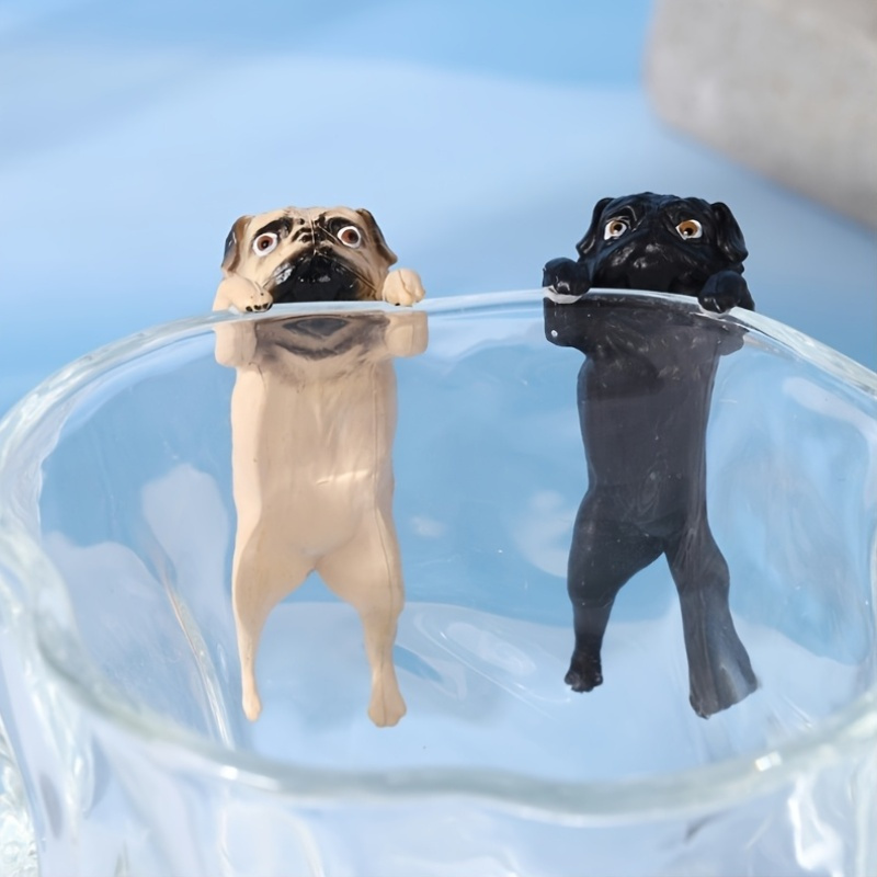 

2-pack Realistic Miniature Pug Dog Figurines, Plastic Cup Rim Decorations, Fairy Garden Accessories, No Electricity Or Battery Needed