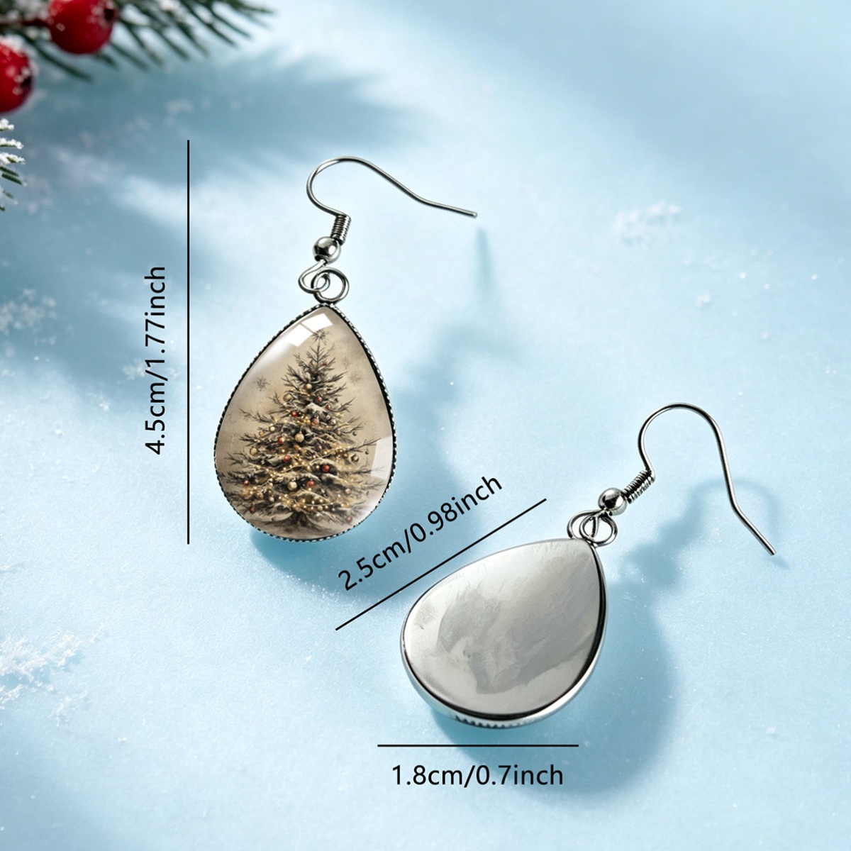 Vintage Distressed Christmas Tree Pattern Drop Earrings