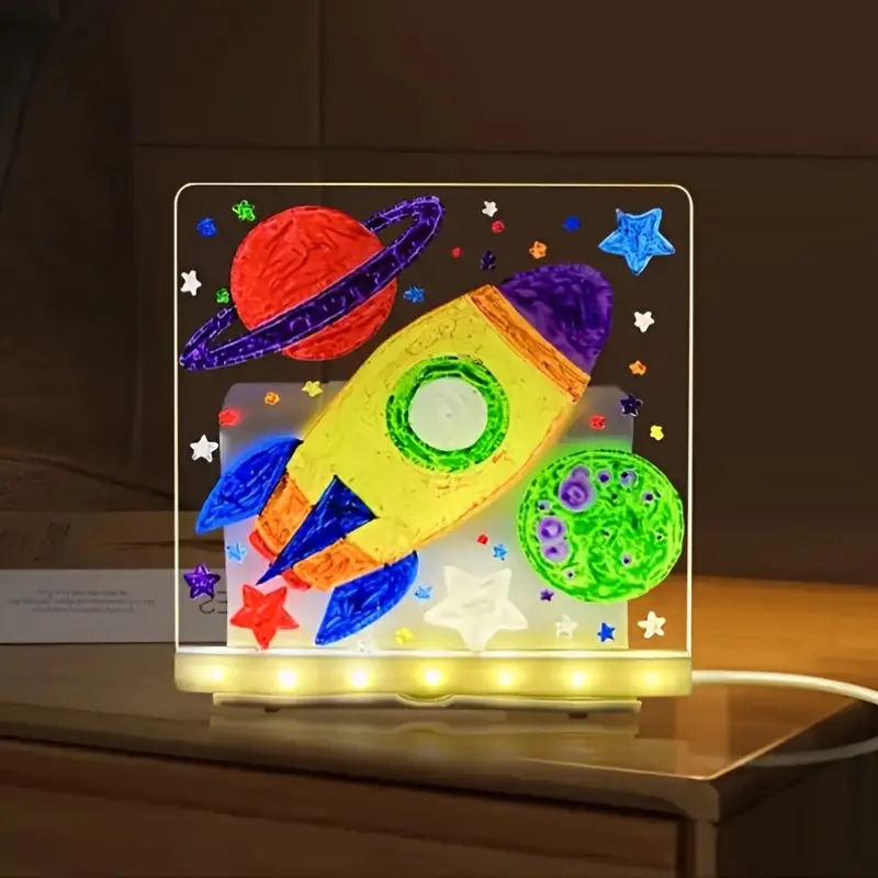 interactive glow in the dark whiteboard with warm color led lighting usb powered space themed art display for young artists drawing writing and creative whiteboard creative play display durable construction Product details 1