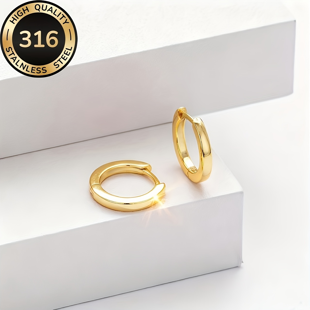 TEMU Pendientes de aro dorados hipoalergénicos de acero inoxidable 316 de calidad, chapados en oro de resistentes a la decoloración, minimalistas y