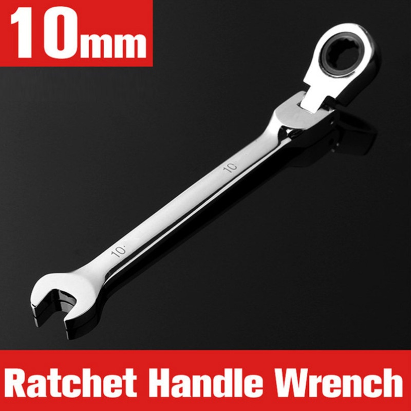 

[1pc Flexible Head Ratchet Wrench] 1pc 10mm Ratchet Handle Wrench, High Torque, - Steel, Flexible Head, For Automotive &