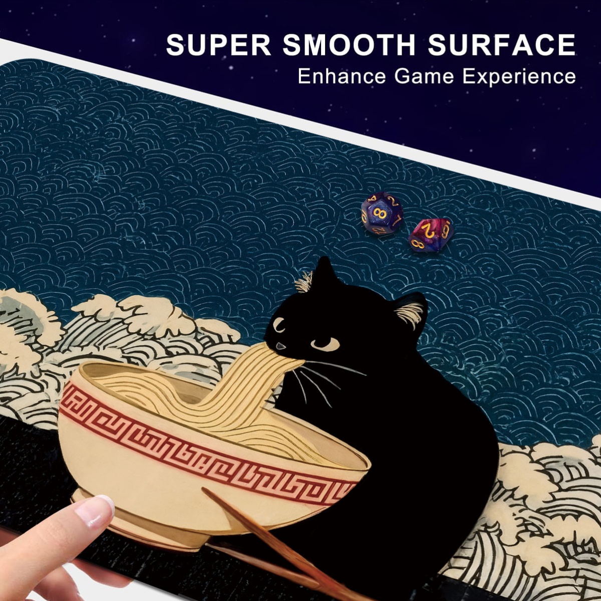 Japanese Style Black Cat Ramen Pattern Card Game Mat, TCG Accessory