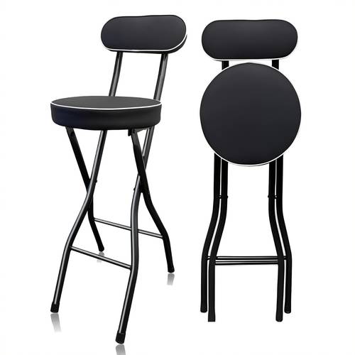 1pc contemporary folding bar stool upholstered in leather with padding metal frame solid back sponge filling clean foldable design for hard floors no electricity or battery needed