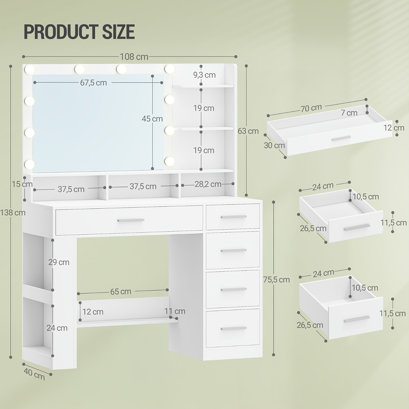 Dressing Table with Large HD Mirror and LED Lighting