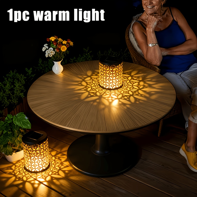Image of Solar-powered Coin Projection Table Lamp, Warm White Light, Ideal For Lighting On Garden Tables Or As A Garden Wall-mounted Projector Lamp. Perfect For Use In Gardens, Courtyards, And On Lawns