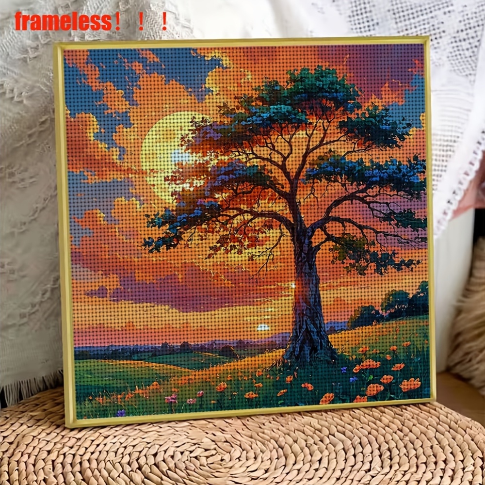 Frameless Stitch Print Kit, Unique Sunset Flower Wild Pattern