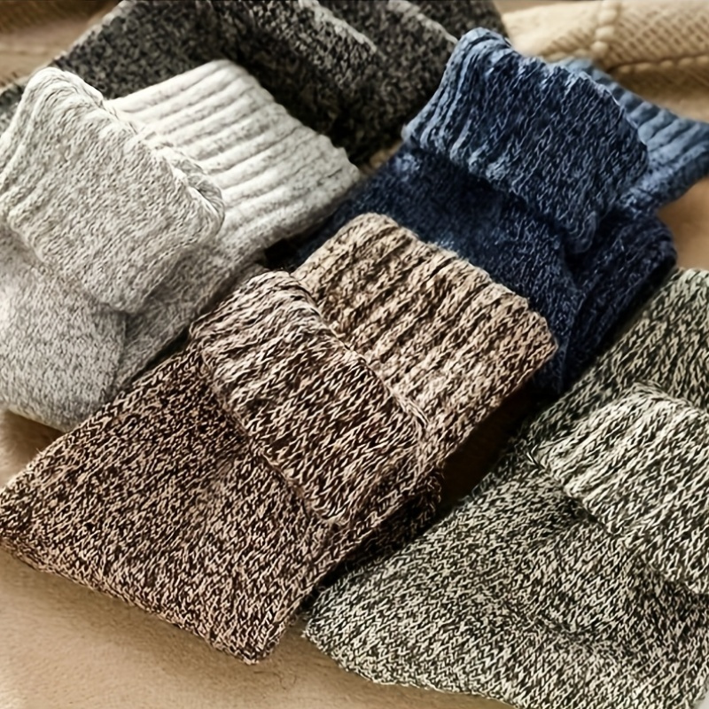 3/5 Pairs Men'S Thick Warm Knit Crew Socks - Solid Color Winter Socks with Ribbed Cuffs, Polyester Blend, Hand Wash Only, Ideal for Cold Weather Comfort, Winter Socks, Handwash Only Socks, Ribbed Cuff Socks, Durable Knit Socks
