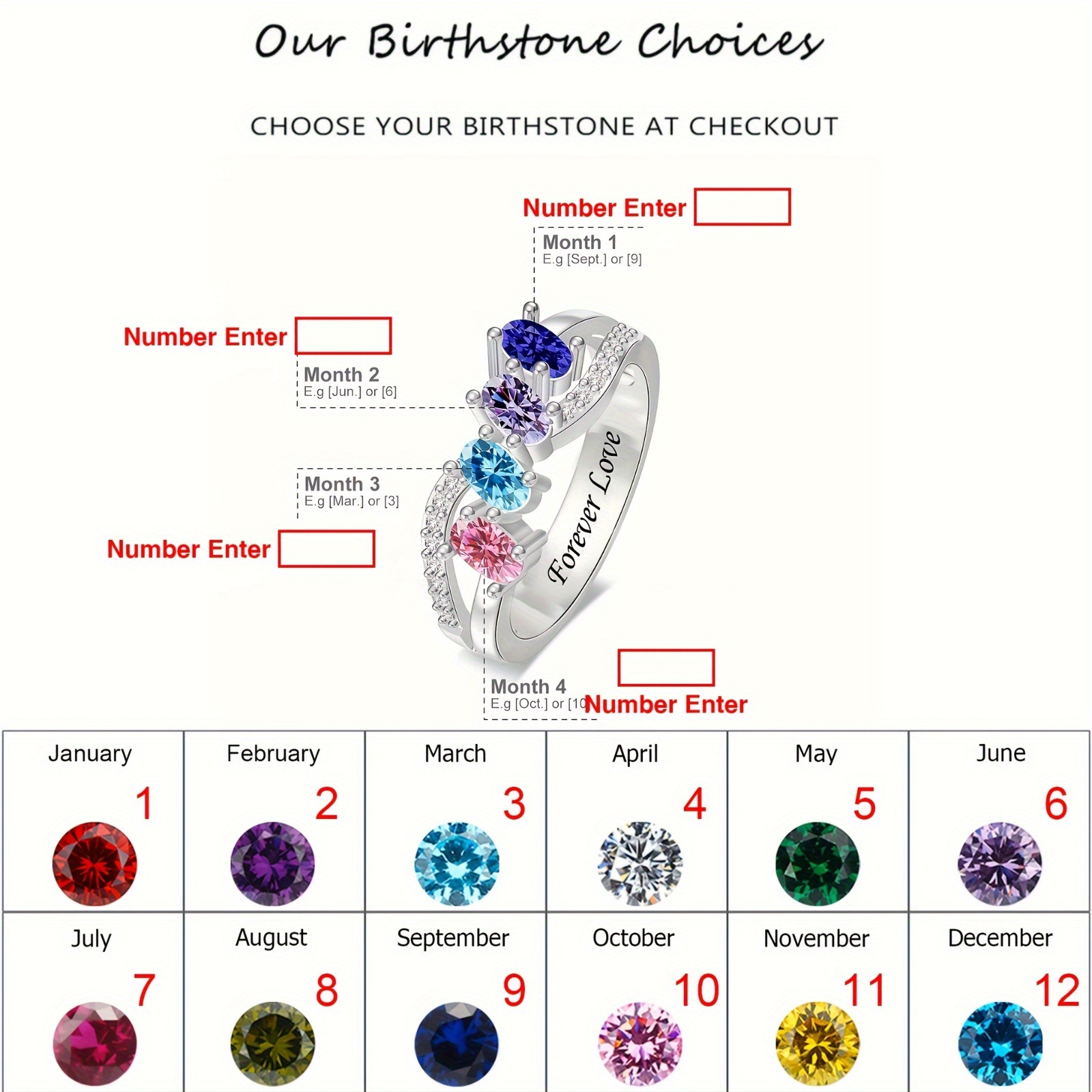 Personalized Classic Fashion Women's Ring with Birthstones