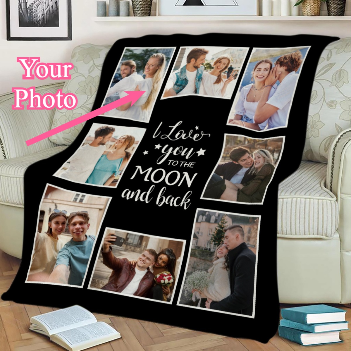 Personalized Flannel Throw Blanket, Family Photo Collage