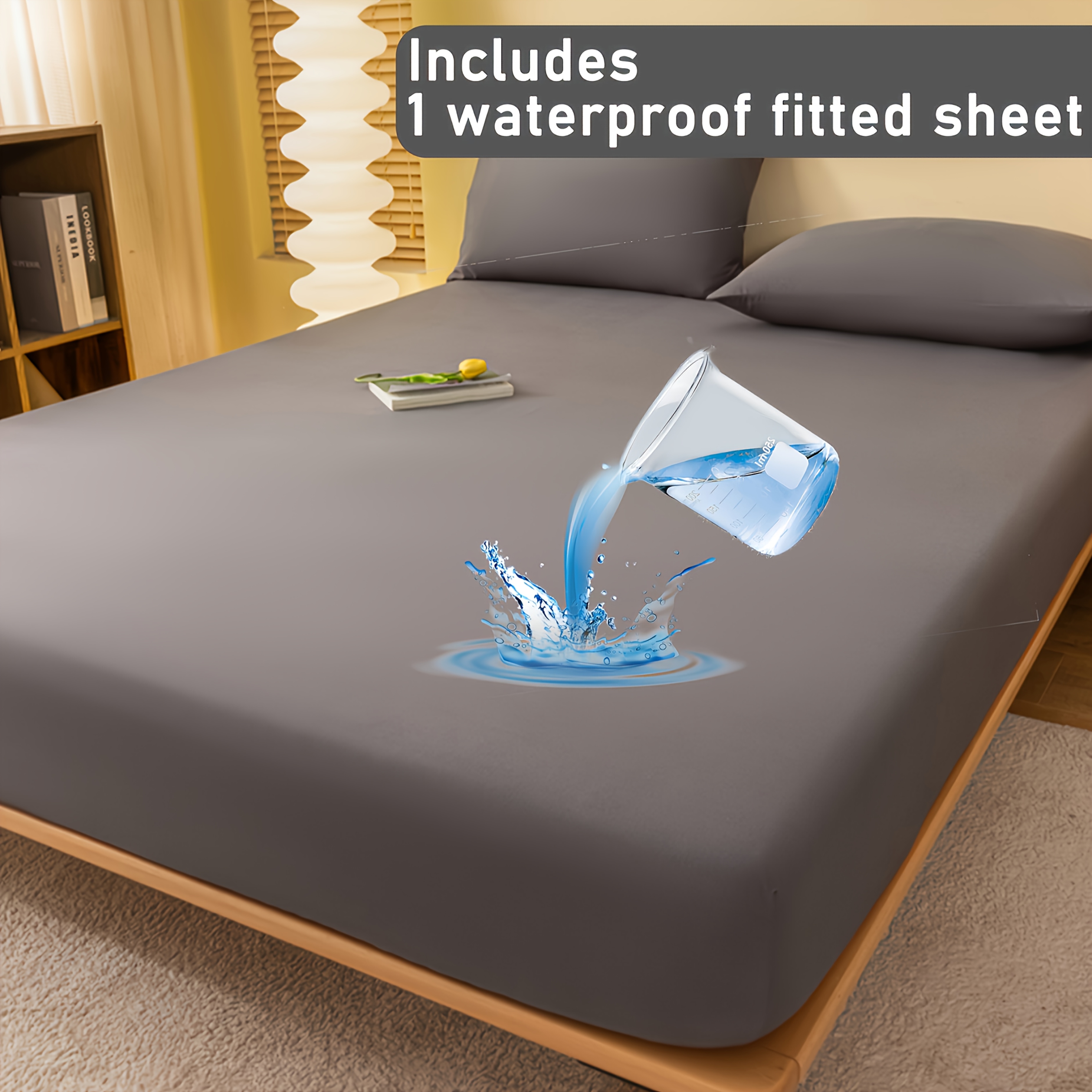 Image of 1pc Waterproof Fitted Sheet, Comfortable And Breathable, Comfortable Multifunctional Waterproof Mattress Cover, Suitable For Bedroom, , Apartment, School, Bedding Waterproof Mattress Cover