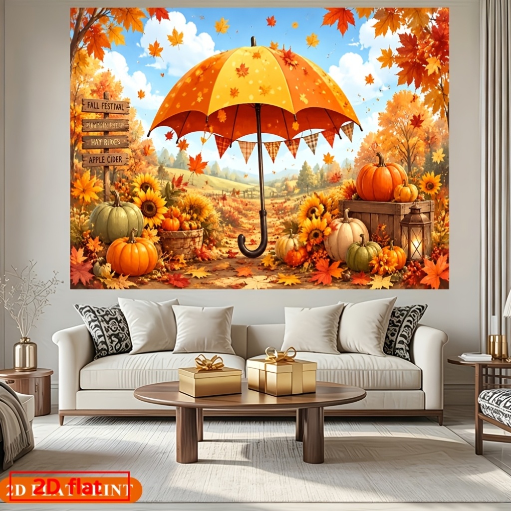 Autumn Leaves Pumpkin Scene Polyester Backdrop