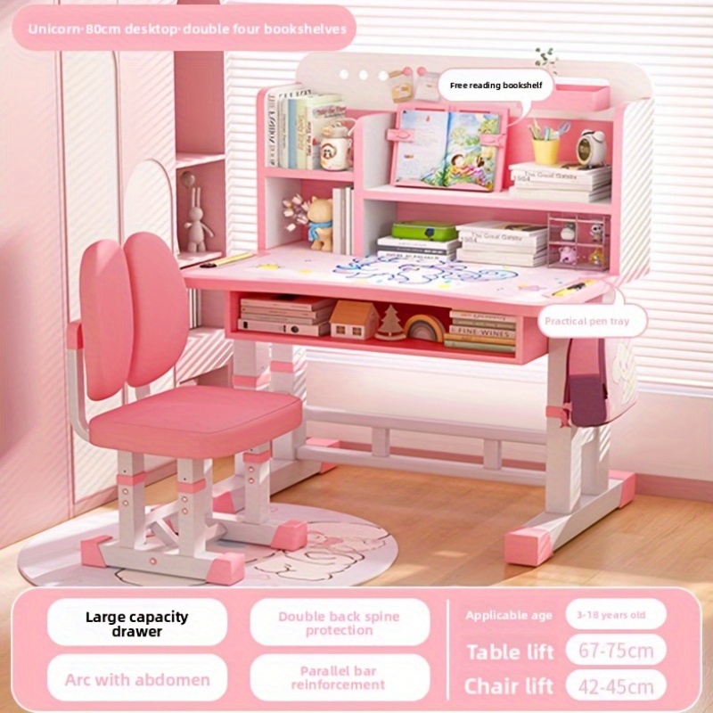 TEMU 2er-Set Kinder Schreibtisch Stuhl Set, Höhenverstellbarer Kinder Schreibtisch Stuhl Set 80cm Großer Desktop Ergonomischer Schreibtischstuhl mit