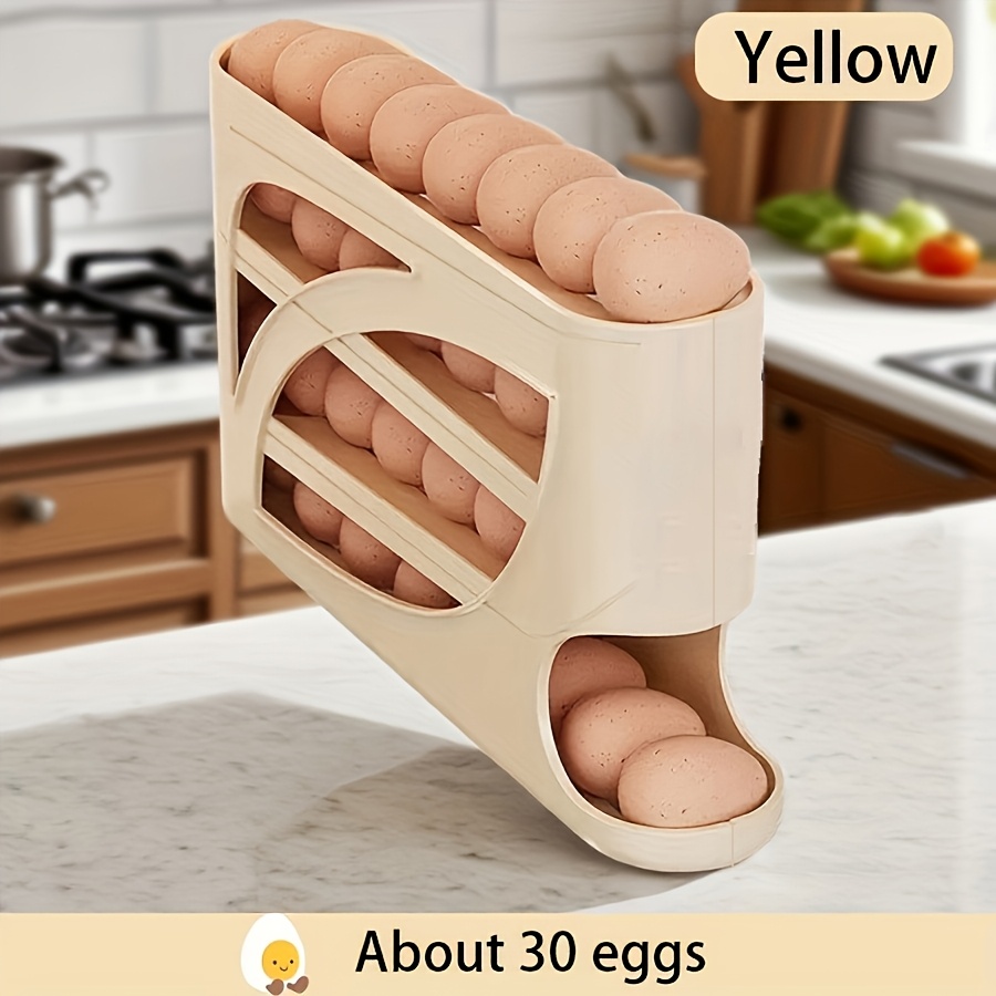 Image of 1pc Stackable Refrigerator Egg Holder, Automatic Sliding Design, Space-saving Large Capacity Storage, Transparent Pp Material, Fresh-keeping Space-saving Kitchenware, Refrigerator Egg Rack