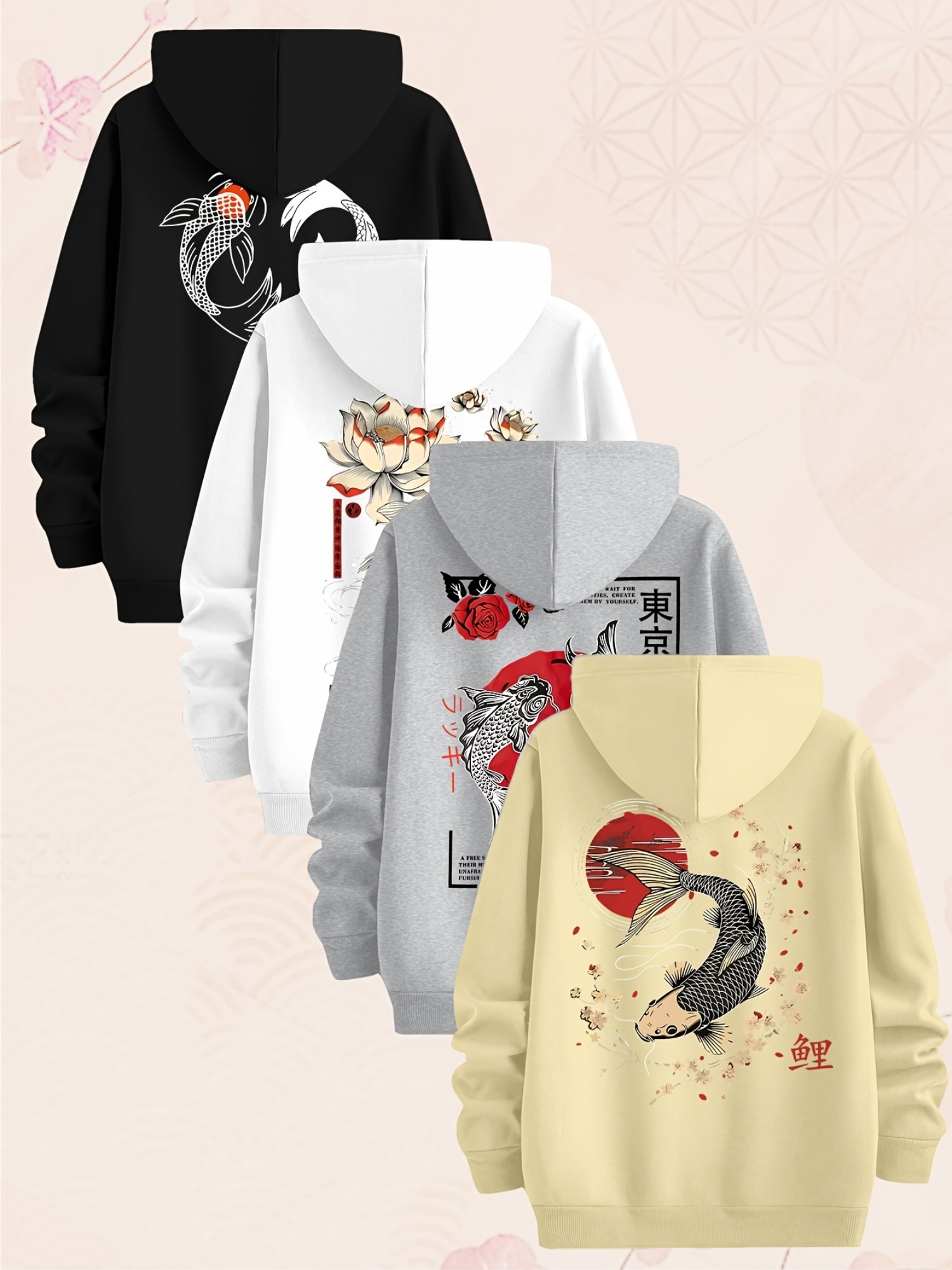 Carp Element Pattern Sweatshirt Four-Piece Men'S Hoodie, Made of Knitted Fabric, Casual Style, Fitted Hoodie Multi-Piece Set - Image 10
