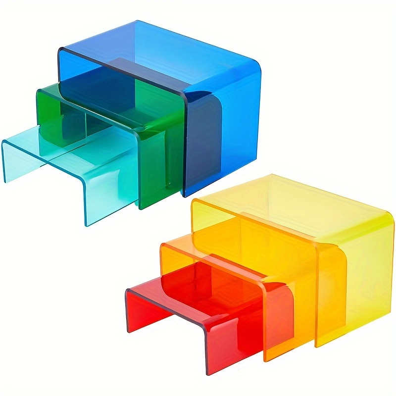 Image of 6pcs Of Acrylic Display Stands In 3 Sizes For Tabletop Showcasing, Collectible Racks, Retail Shelves For Jewelry, Cosmetics, Desserts, Cakes, Candies, Figures