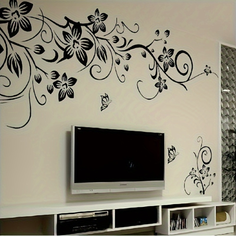 stylish wall decals featuring removable vinyl flowers and vines   decorating your living room