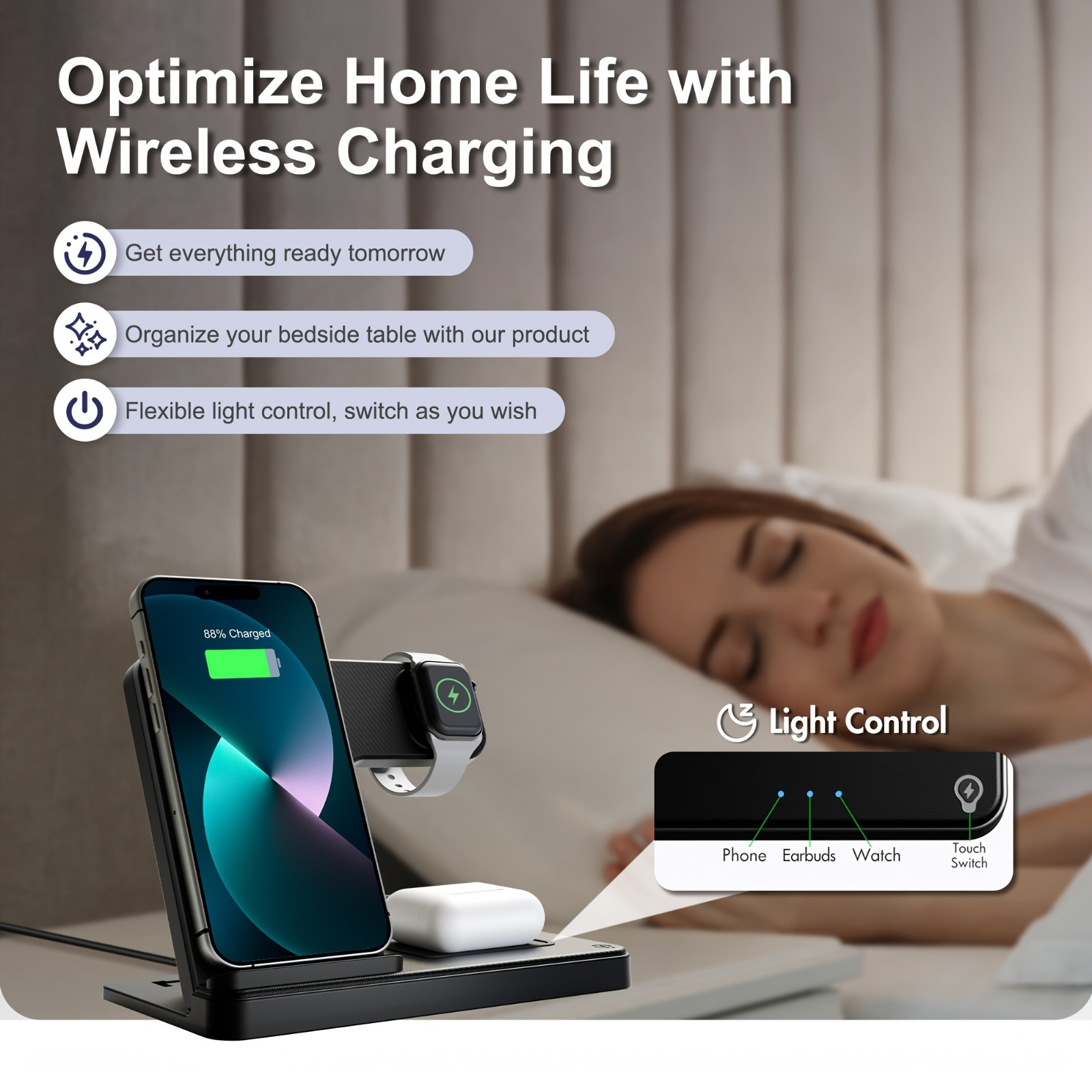 Wireless Charging Station 3 in 1 Standard 15W for Mag-Safe Fast Wireless Charger Stand, for Iphone16 15 14 13 12 11 X 8 Pro Max/Pro/Mini/Plus, for Iwatch Ultra 10/9/8 7/6/5/4/3/2 SE, for Airpods 4/3/2/Pro/Pro2 - Image 5