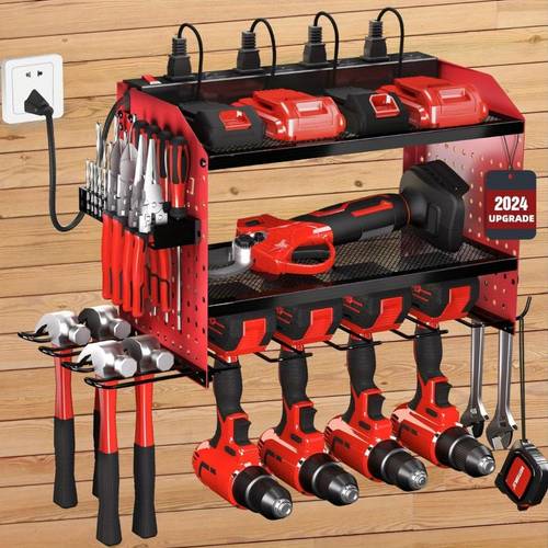 1pc modern stainless tool organizer with 4 drill holders wall mount charging station rack for garage shed heavy duty tool storage workshop organization tool rack fathers day gifts garage accessories home diy tools